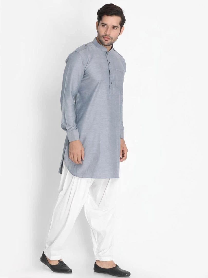 Vastramay Men's Grey Cotton Blend Kurta And Patiala Set 4 Vastramay Men's Grey Cotton Blend Kurta And Patiala Set