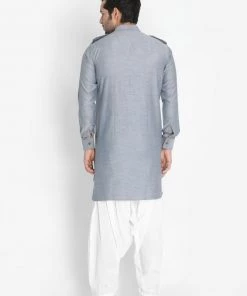 Vastramay Men's Grey Cotton Blend Kurta And Patiala Set 10 Vastramay Men's Grey Cotton Blend Kurta And Patiala Set