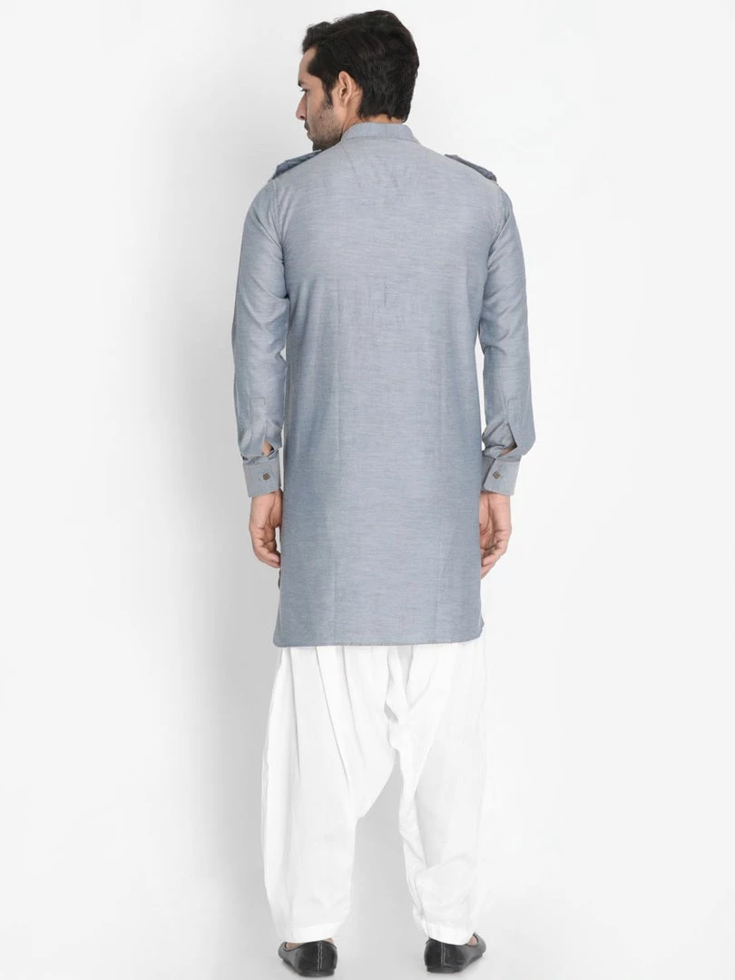 Vastramay Men's Grey Cotton Blend Kurta And Patiala Set 6 Vastramay Men's Grey Cotton Blend Kurta And Patiala Set