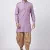 Vastramay Men's Purple Cotton Kurta And Dhoti Pant Set