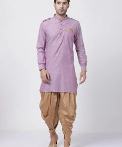 Vastramay Men's Purple Cotton Kurta And Dhoti Pant Set