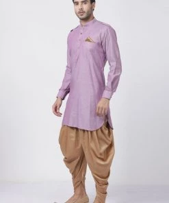Vastramay Men's Purple Cotton Kurta And Dhoti Pant Set
