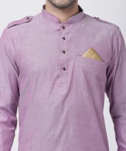 Vastramay Men's Purple Cotton Kurta And Dhoti Pant Set