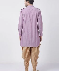 Vastramay Men's Purple Cotton Kurta And Dhoti Pant Set