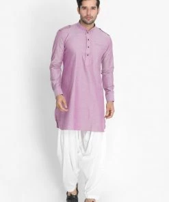 Vastramay Men's Purple Cotton Blend Kurta And Patiala Set