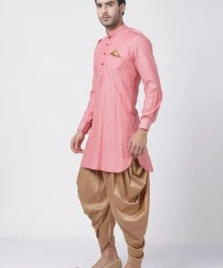 Vastramay Men's Red Cotton Kurta And Dhoti Pant Set