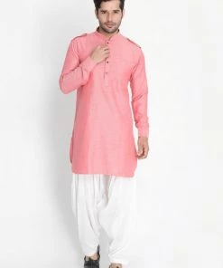 Vastramay Men's Red Cotton Blend Kurta And Patiala Set