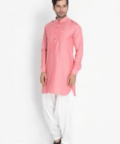 Vastramay Men's Red Cotton Blend Kurta And Patiala Set