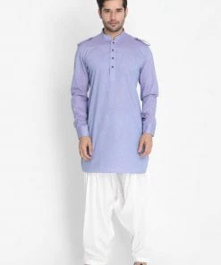 Vastramay Men's Blue Cotton Blend Kurta And Patiala Set