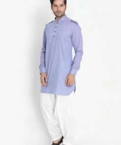 Vastramay Men's Blue Cotton Blend Kurta And Patiala Set