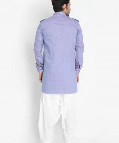 Vastramay Men's Blue Cotton Blend Kurta And Patiala Set
