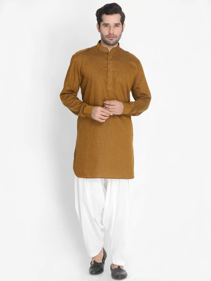 Vastramay Men's Brown Cotton Blend Kurta And Patiala Set Kurta Sets 3 Vastramay Men's Brown Cotton Blend Kurta And Patiala Set Kurta Sets