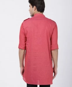 VASTRAMAY Men's Maroon Cotton Kurta