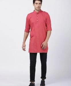 VASTRAMAY Men's Maroon Cotton Kurta