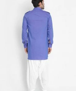 VASTRAMAY Men's Purple Cotton Blend Kurta And Patiala Set Kurta Sets