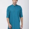 VASTRAMAY Men's Turquoise Cotton Kurta