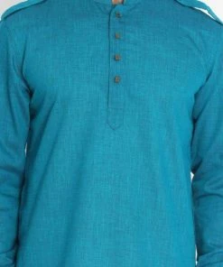 Vastramay Men's Dark Green Cotton Blend Kurta And Patiala Set Kurta Sets