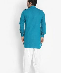 Vastramay Men's Dark Green Cotton Blend Kurta And Patiala Set Kurta Sets