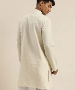 VASTRAMAY Men's Cream Color Pure Cotton Kurta Kurta Sets