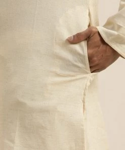VASTRAMAY Men's Beige Pure Cotton Kurta With Dhoti Pants Kurta Sets