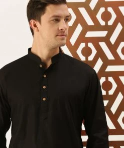 VASTRAMAY Men's Black Cotton Kurta