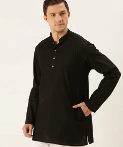 VASTRAMAY Men's Black Cotton Kurta