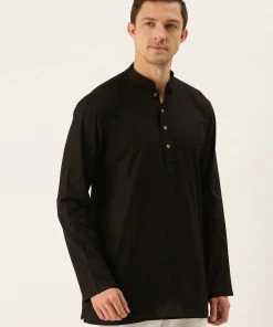 VASTRAMAY Men's Black Cotton Kurta