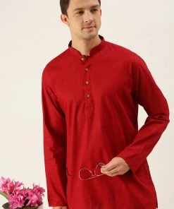 VASTRAMAY Men's Maroon Cotton Kurta