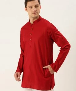 VASTRAMAY Men's Maroon Cotton Kurta