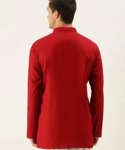 VASTRAMAY Men's Maroon Cotton Kurta