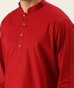 VASTRAMAY Men's Maroon Cotton Kurta
