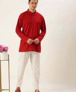 VASTRAMAY Men's Maroon Cotton Kurta
