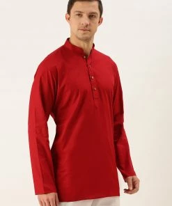 VASTRAMAY Men's Maroon Cotton Kurta