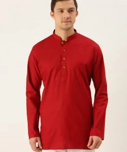 VASTRAMAY Men's Maroon Cotton Kurta