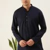 VASTRAMAY Men's Navy Blue Cotton Kurta