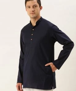 VASTRAMAY Men's Navy Blue Cotton Kurta