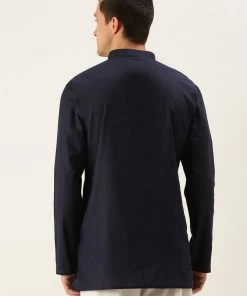 VASTRAMAY Men's Navy Blue Cotton Kurta