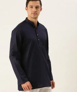 VASTRAMAY Men's Navy Blue Cotton Kurta