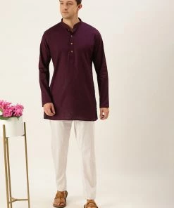 VASTRAMAY Men's Purple Cotton Kurta