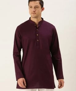 VASTRAMAY Men's Purple Cotton Kurta