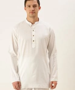 VASTRAMAY Men's White Cotton Kurta