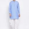 VASTRAMAY Men's Blue Cotton Blend Kurta And Dhoti Set