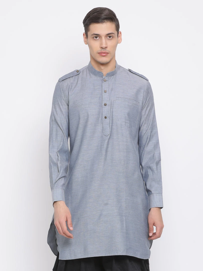 VASTRAMAY Men's Grey Cotton Blend Kurta 3 VASTRAMAY Men's Grey Cotton Blend Kurta