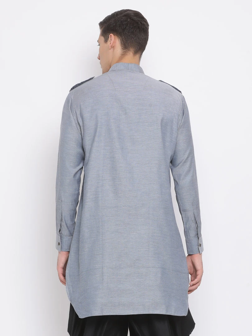 VASTRAMAY Men's Grey Cotton Blend Kurta 5 VASTRAMAY Men's Grey Cotton Blend Kurta