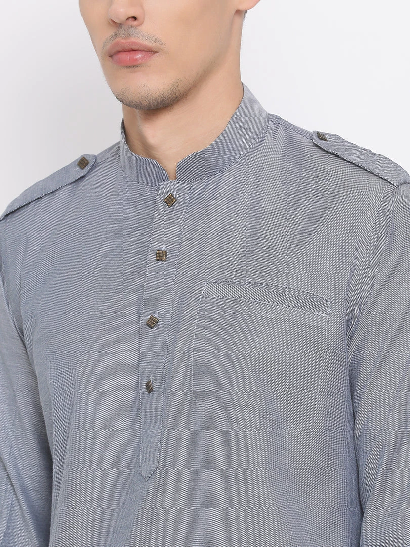 VASTRAMAY Men's Grey Cotton Blend Kurta 6 VASTRAMAY Men's Grey Cotton Blend Kurta