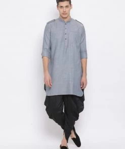 VASTRAMAY Men's Grey Cotton Blend Kurta 11 VASTRAMAY Men's Grey Cotton Blend Kurta