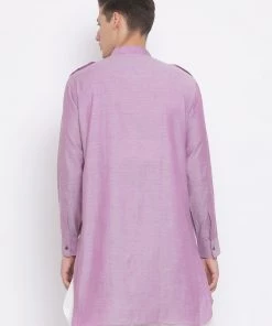 Vastramay Men's Purple Cotton Blend Kurta Pathani