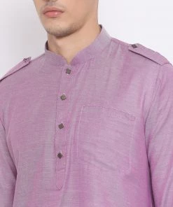 Vastramay Men's Purple Cotton Blend Kurta Pathani