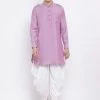 Vastramay Men's Purple Cotton Blend Kurta And Dhoti Set