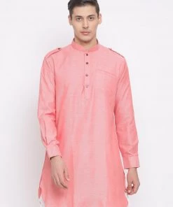 Pathani Vastramay Men's Red Cotton Blend Kurta